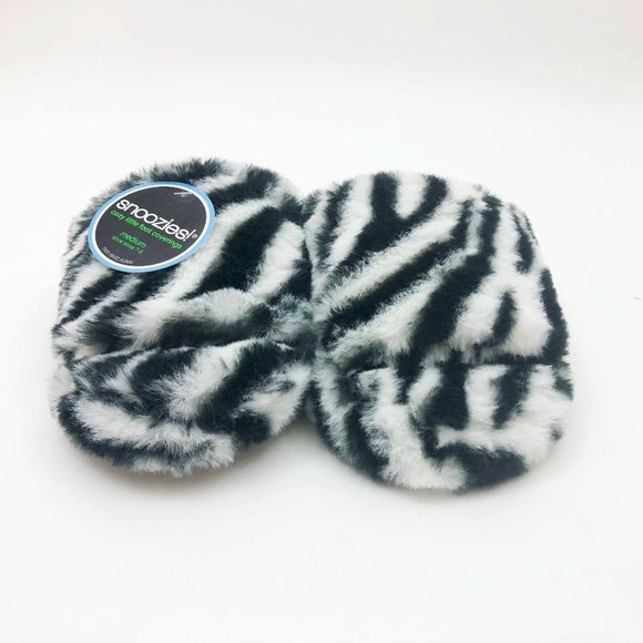 NWT Snoozies Women's Black & White Zebra Stripe Slide Slippers Medium 7/8 - Picture 2 of 6